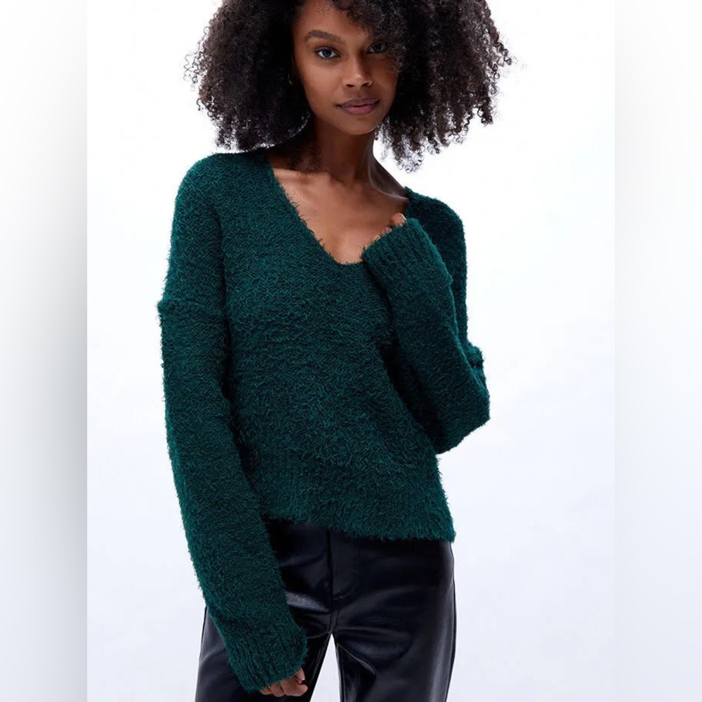 Free People Theo V-Neck Sweater Deepest Spruce Medium